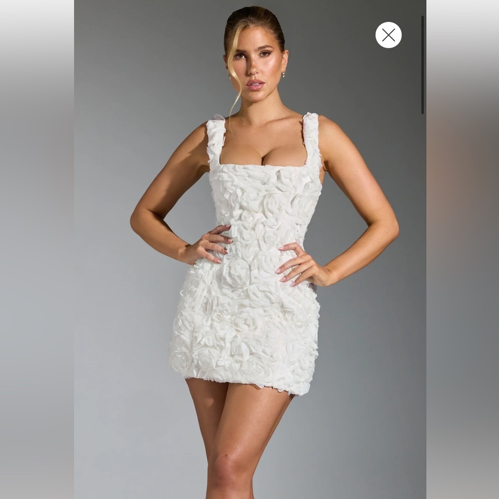 Oh Polly POSY Floral-Appliqué Corset Mini Dress in White